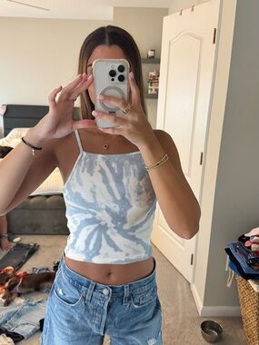 Zara Blue & White Ribbed Tie-Dye Crop Cami